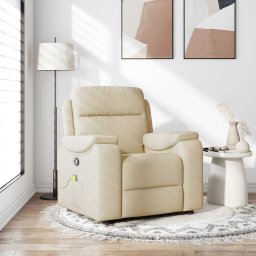 Fotoliu rabatabil de masaj, crem, material textil GartenMobel Dekor