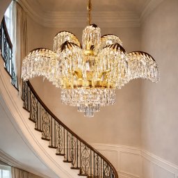 Candelabru din cristal PALACE, auriu lucios, D80 cm, înaltime reglabila