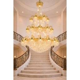 Candelabru din cristal auriu, 61xE14, Ø150 cm, înaltime 200 cm, reglabil