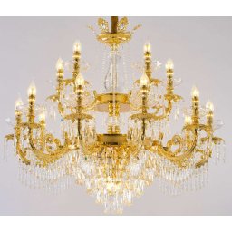 Candelabru din cristal cu 19xE14, D95 cm, auriu lucios, inaltime reglabila