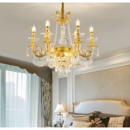 Candelabru din Cristal Auriu 9xE14, 68 cm, Inaltime Reglabila
