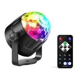 Proiector Disco LED RGB cu Telecomanda, Senzori de Sunet, 7 moduri diferite de iluminare, 9 x 8,5 cm