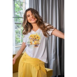 Tricou din bumbac cu imprimeu pictural realist 25858, Hermosa, alb