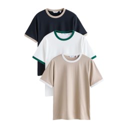 Next Tricou 'Ringer' bej / albastru marin / alb