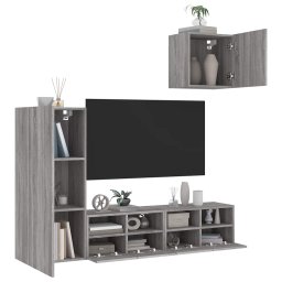 Unitati TV de perete, 4 piese, gri sonoma, lemn prelucrat GartenMobel Dekor
