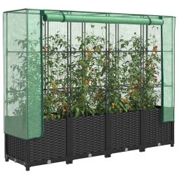 Pat de gradinarit înaltat cu prelata pentru sera, aspect ratan, 160x40x138 cm GartenMobel Dekor