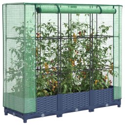Pat de flori înaltat cu prelata de sera, aspect ratan, 120x40x123 cm GartenMobel Dekor