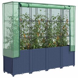 Pat de gradinarit înaltat cu prelata pentru sera, aspect ratan, 160x40x153 cm GartenMobel Dekor