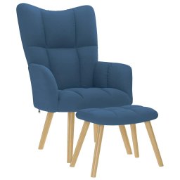 Scaun de relaxare cu taburet, albastru, textil GartenMobel Dekor