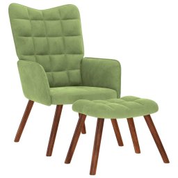 Scaun de relaxare cu taburet, verde deschis, catifea GartenMobel Dekor