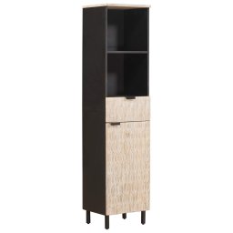 Dulap de Baie Negru si Alb 38 x 33 x 160 cm Lemn de mango solid GartenMobel Dekor