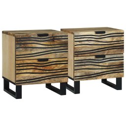 Set 2 noptiere din lemn masiv, naturale, 40 x 33 x 46 cm, vidaXL