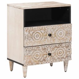 Dulap pentru pat Alb 50 x 33 x 60 cm Lemn de mango solid GartenMobel Dekor