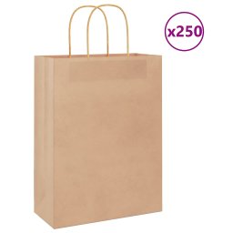 Pungi de hartie 250 buc cu manere maro 26x12x35 cm GartenMobel Dekor