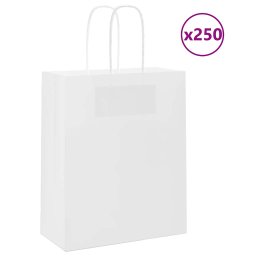 Pungi de hartie 250 buc cu manere albe 18x8x22 cm GartenMobel Dekor