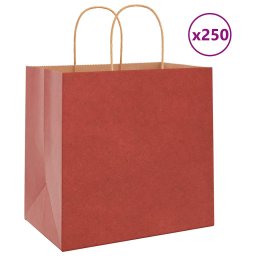 Pungi de hartie 250 buc cu manere rosii 26x17x25 cm GartenMobel Dekor