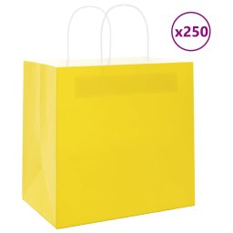 Pungi de hartie 250 buc cu manere galbene 26x17x25 cm GartenMobel Dekor