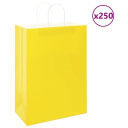 Pungi de hartie 250 buc cu manere galbene 32x17x44 cm GartenMobel Dekor