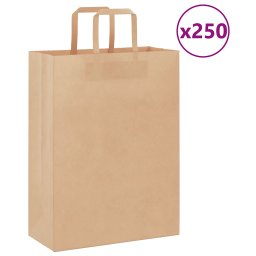 Pungi de hartie 250 buc cu manere maro 26x12x35 cm GartenMobel Dekor