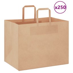 Pungi de hartie 250 buc cu manere maro 32x22x24 cm GartenMobel Dekor