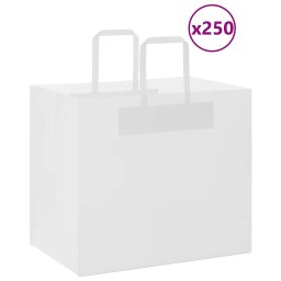 Pungi de hartie 250 buc cu manere albe 32x22x28 cm GartenMobel Dekor