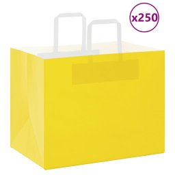 Pungi de hartie 250 buc cu manere galbene 32x22x24 cm GartenMobel Dekor