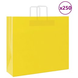 Pungi de hartie 250 buc cu manere galbene 54x15x49 cm GartenMobel Dekor