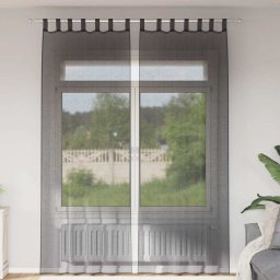 Perdele din voile cu tabla 2 buc Negru GartenMobel Dekor