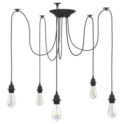 Lampa suspendata cu 5 suporturi E27 metal negru GartenMobel Dekor