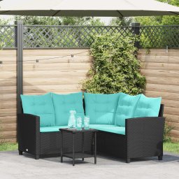 Canapea de gradina cu perna 2 pcs Negru si Turcoaz Rattan poli GartenMobel Dekor
