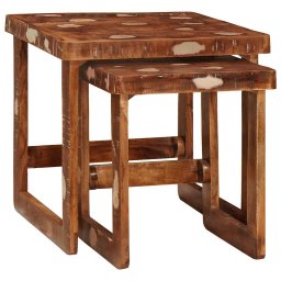 Mese în cuiburi 2 pcs Maro 46 x 46 x 45 cm Lemn recuperat masiv GartenMobel Dekor