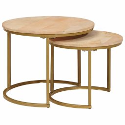 Mese de Cafea Nesting 2 pcs Maro Lemn masiv de mango si otel GartenMobel Dekor