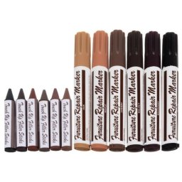 Set 12 buc marker si creion pentru corectare si reparare zgarieturi mobilier, 6 culori diferite, 21 / 16.5 / 4.5 cm