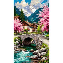 Set pictura pe numere, cu sasiu, Paradis montan, 40x70 cm