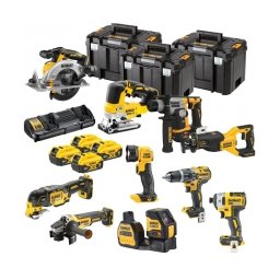 DeWalt - DCK1012P4T - Set 10 scule cu 4 acumulatori si incarcator, Li-Ion, 18 V, 5 Ah + 3 x valiza speciala