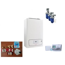 Pachet Centrala termica pe gaz in condensare IMMERGAS VICTRIX TERA 24/28 1 ErP, Termostat de ambient fara fir LOGICTHERM R3 RF,Filtru anticalcar DOSAMAX BLU 1/2-1/2 cu 6 rezerve,Kit armaturi montaj centrala termica