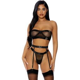 Set Lenjerie intima sexy, Forplay, Good As Gold - Negru