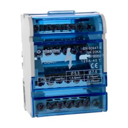 Bloc de distribuție electrică 4×7 poli, 125A, cablu 1,5-35 mm², Plastim PDB407