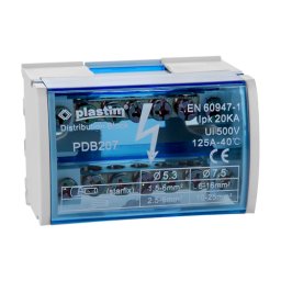 Bloc de distribuție electrică 2×7 poli, 125A, cablu 1.5-35 mm², Plastim PDB207