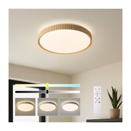 Plafonieră LED Brilagi CORVO, dimmabilă, 72W/230V, 3000-6000K, finisaj decor lemn, Ø50 cm, cu telecomandă inclusă