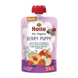 Piure de Mere si Piersici cu Fructe de Padure Eco, Berry Puppy, Holle Baby, 100 g