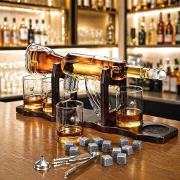 Set cadou Decantor Mitraliera AK47 si 4 pahare cu glont