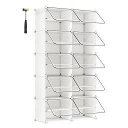 Dulap modular pentru pantofi cu 10 compartimente si usi transparente, alb