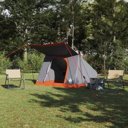 Cort de Camping Gri si Portocalie 223 x 163 x 130 cm tafta GartenMobel Dekor