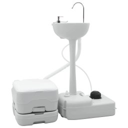 Set de Toaleta pentru Camping 2 pcs Gri si alb GartenMobel Dekor