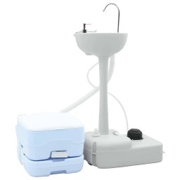Set de Toaleta pentru Camping 2 pcs Albastru si Alb GartenMobel Dekor