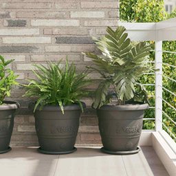 Tava rotunda pentru flori 24 pcs Negru Ø 27 x 2,5 cm Plastic GartenMobel Dekor