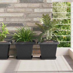 Tava Patrata pentru Flori 6 pcs Negru 21 x 21 x 2 cm Plastic GartenMobel Dekor