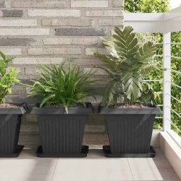Tava Patrata pentru Flori 24 pcs Negru 32 x 32 x 2,5 cm Plastic GartenMobel Dekor