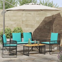 Set de Mobilier pentru Exterior cu perna 9 pcs Negru si Turcoaz GartenMobel Dekor